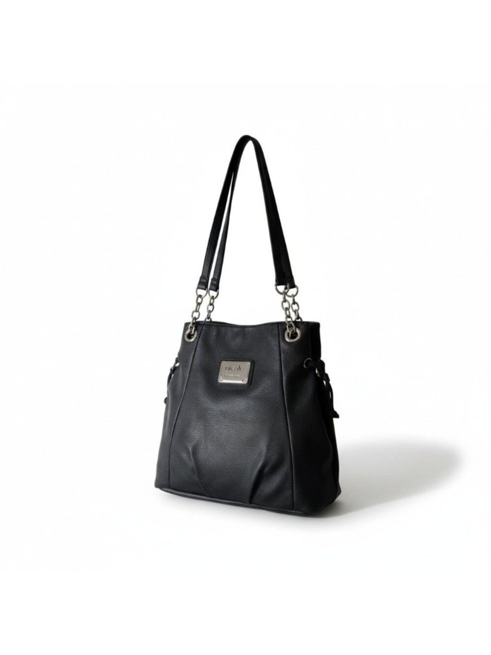 Nicole Miller Black Leather Shoulder Bag - Y2K edgy yet classic Grunge Chic 90's - Picture 2 of 15
